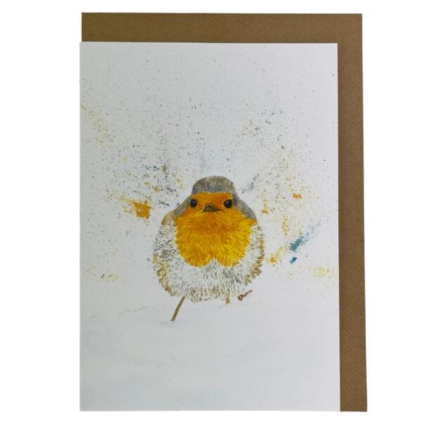 Fluffy Robin Greeting card in white background